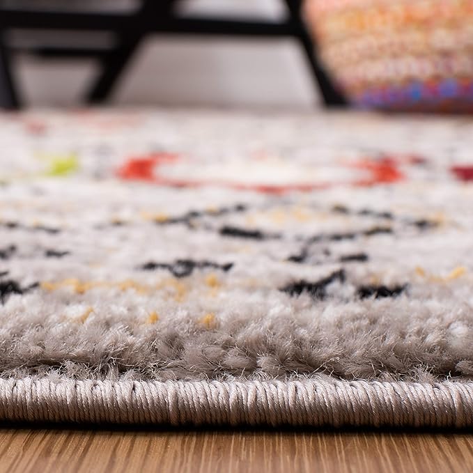 SAFAVIEH Amsterdam Collection 5 feet 1 inch x 5 feet 1 inch Round Light Grey / Multi AMS108G Moroccan Boho Non-Shedding Dining Room Entryway Foyer Living Room Bedroom Area Rug