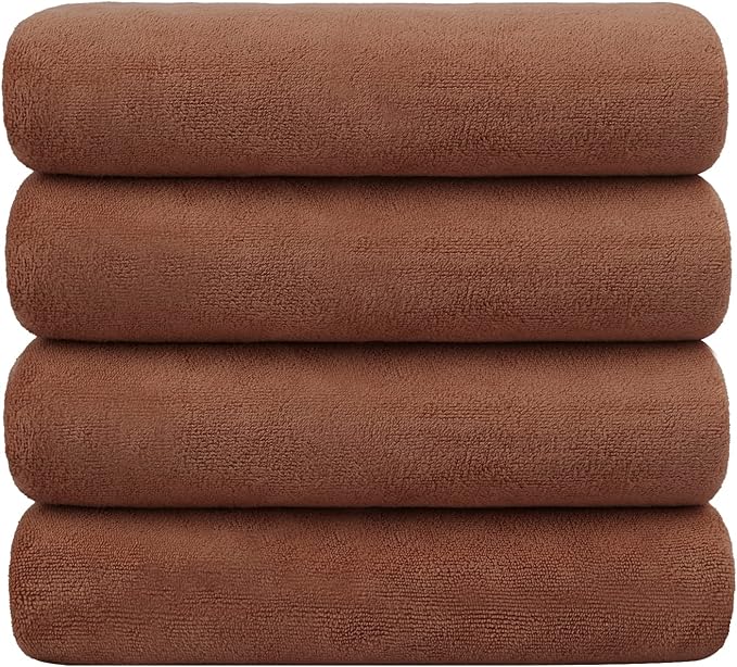 Microfiber Bath Towels, Bath Towel 4 Pack 30" x 60", Oversized, Soft, Super Absorbent and Fast Drying Bathroom Towel Set for Sport, Fitness, Yoga (Brown)