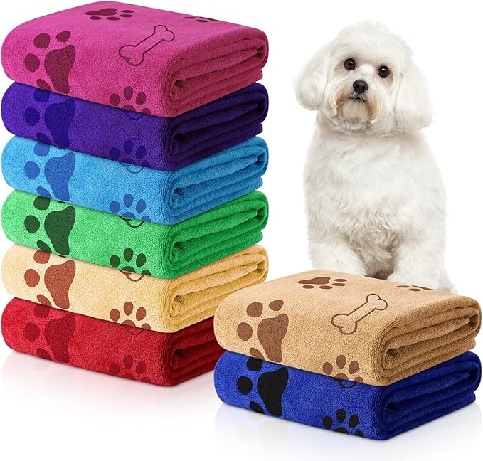 8 Pcs Dog Towels for Drying Dogs Cats Pet Towels Bulk Puppy Microfiber Quick Drying Paw Bath Bathing Supplies Absorbent for Medium Pets(Bright Color,40 x 24 Inch)