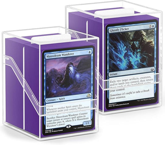 2 Pack Card Deck Boxes, Deck Case and 200Pcs Card Sleeves with Dividers, Standard Clear Commander Cards Storage Box Perfect Fit for MTG, Sport, Trading Cards (Purple)