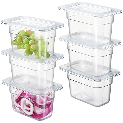 CURTA 6-Pack 1/9 Size 4" Deep NSF Polycarbonate Food Pans with Handled Lids | Dishwasher & Freezer Safe Clear Container for Prep Tables, Buffet, Salad Bar, Commercial & Home Kitchen