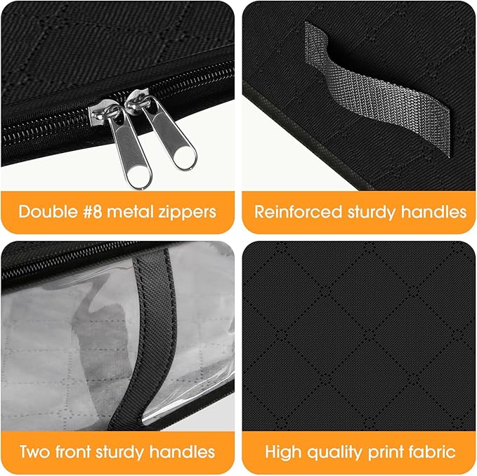 StorageRight Under Bed Storage Bins, 4-Pack 40L Foldable Fabric Storage Bags with Transparent Window, Breathable Organizer for Clothes/Blanket/Comforter/Quiltr, Black