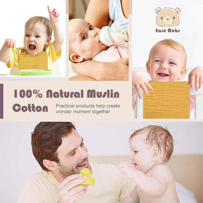 Muslin Burp Cloths Large 100% Cotton Hand Washcloths for Boys & Girls, Baby Essentials Extra Absorbent and Soft Burping Rags for Newborn Registry (Honey, 12-Pack, 20" X10")