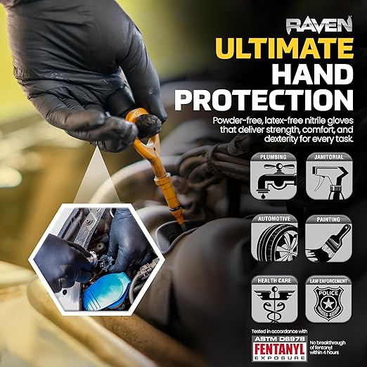 Safety 66518-01 Raven Powder-Free Exam Grade Nitrile - 6 mil 50 Gloves per box