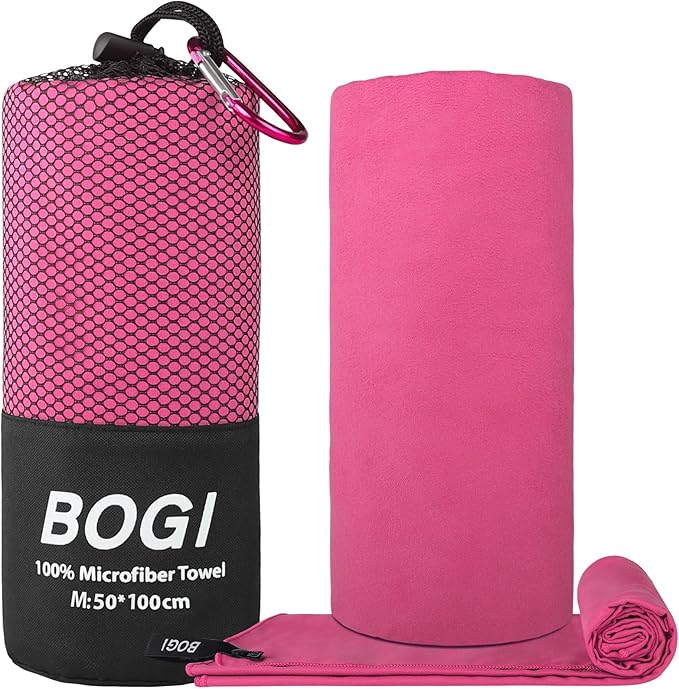 Microfiber Travel Sports Towel-Quick Dry Towel, Soft Lightweight Microfiber Camping Towel Absorbent Compact Travel Towel for Camping Gym Beach Bath Yoga Swimming Backpacking (M:40''x20''-Hpink)