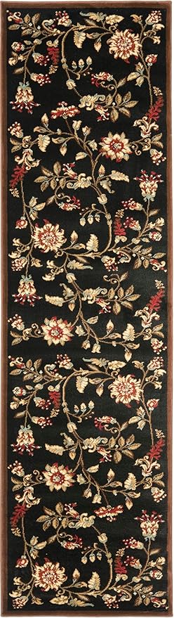 SAFAVIEH Lyndhurst Collection Runner Rug - 2'3" x 16', Black & Multi, Traditional Floral Design, Non-Shedding & Easy Care, Ideal for High Traffic Areas in Living Room, Bedroom (LNH552-9091)