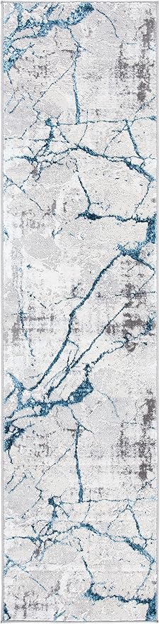 SAFAVIEH Amelia Collection Runner Rug - 2' x 16', Grey & Blue, Modern Abstract Design, Non-Shedding & Easy Care, Ideal for High Traffic Areas in Living Room, Bedroom (ALA293F)