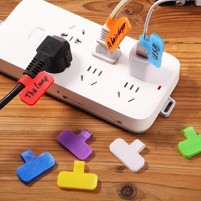 TaoBary 48 Pcs Multicolor Cable Labels and Reusable Fastening Cable Ties Sets, 24 Pack Cord Labels Wire Labels 24 Pcs Fastening Cable Ties Cord Organizer for Cord Management Home Supplies Office