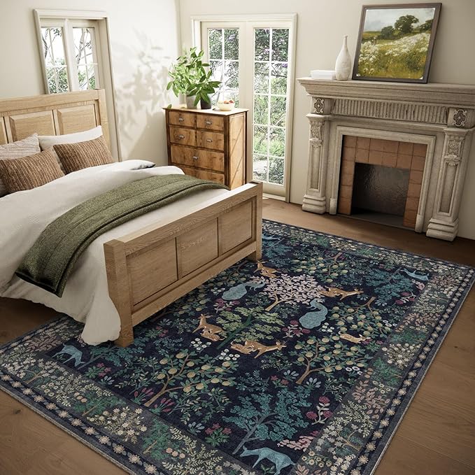 8x10 Area Rugs for Living Room: Washable Bedroom Rug Vintage Area Rug Stain Resistant Non Slip Low Pile Lightweight Soft Carpets for Living Room Dining Room Kitchen Nursery Kids Room Farmhouse Indoor