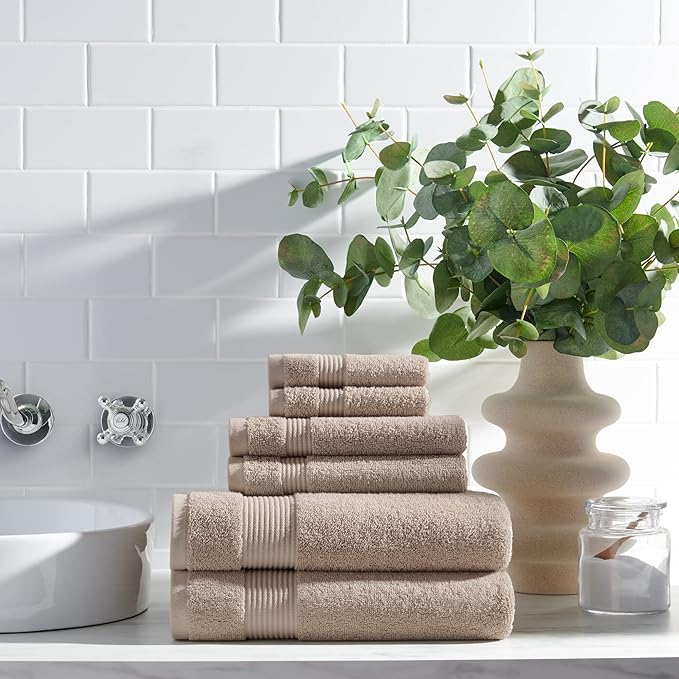 Arkwright Solid Bath Towels, Pack of 4, 100% Cotton 600 GSM Soft Absorbent Bathroom Towels for Hotel, Spa or Vacation Rental, 54 x 27 in, Latte Beige