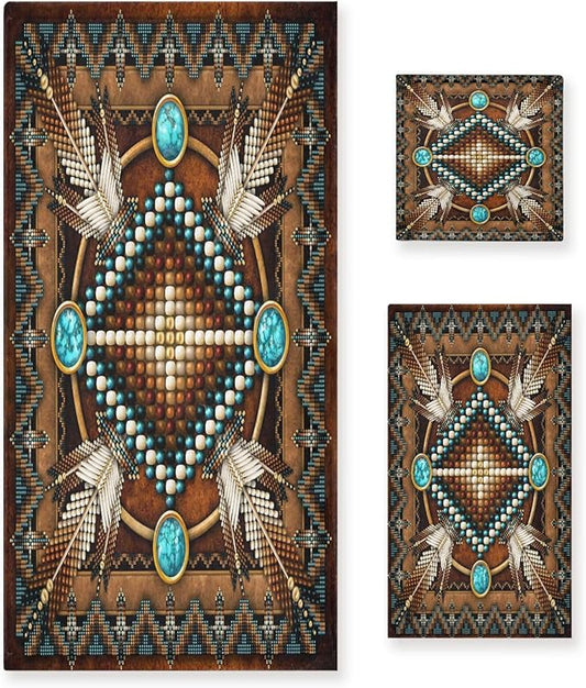 Southwetern Native American Style Bath Towels Set,Absorbent Soft 3 Piece Western Tribal Navajo Aztec Towels for Bathroom,1 Bath Towel 1 Hand Towel 1 Washcloth,Decoractive Guest Bathroom Towels