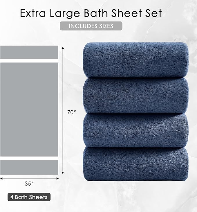 4 Piece Extra Large Bath Towel 35"x70" Oversized Bath Sheet Navy Blue Bath Towel Set for Bathroom Ultra Soft Cozy Highly Absorbent Quick Dry Bathroom Towel for Spa Gym Hotel,Shower Towel for Daily Use
