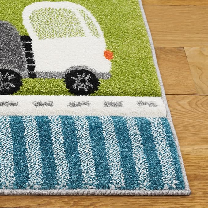 SAFAVIEH Carousel Kids Collection Area Rug - 5'3" x 7'6", Green/Grey, Geometric Design, Ideal for High Traffic Areas in Living Room, Bedroom, Dining (CRK193Y)
