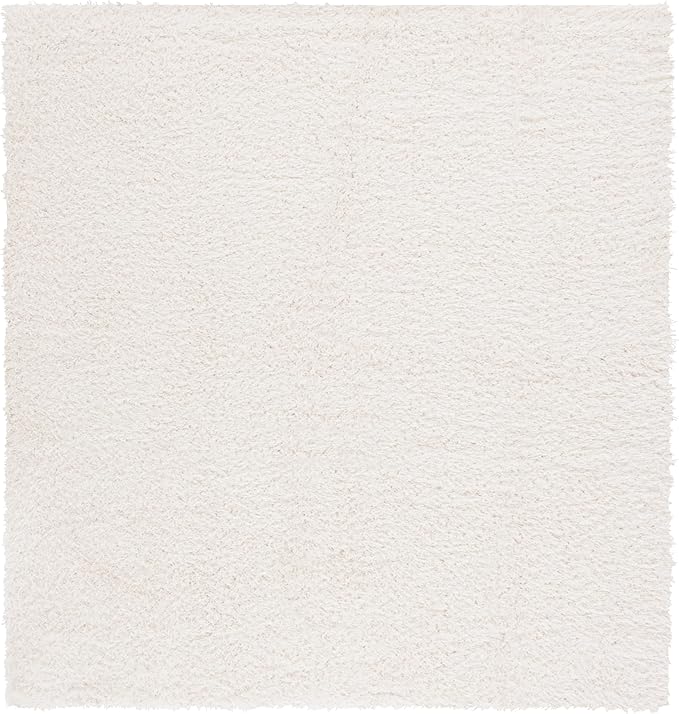SAFAVIEH Lindsay Shag Collection Area Rug - 6'7" Square, Ivory, Solid Design, Plush 1.8-inch Thick, Ideal for High Traffic Areas in Living Room, Bedroom, Dining Room (LNS560A-7SQ)