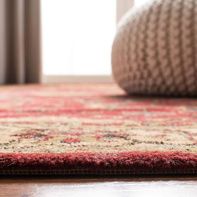 SAFAVIEH Mahal Collection 6'7" Round Red / Beige MAH693Q Traditional Oriental Non-Shedding Dining Room Entryway Foyer Living Room Bedroom Area Rug