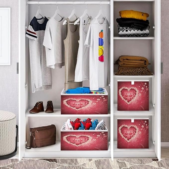 Bolaz Romantic Valentines Day Flowers Closet Organizers Storage Cubes Storage Bins Shelf Baskets Containers for Home Room Office,Square