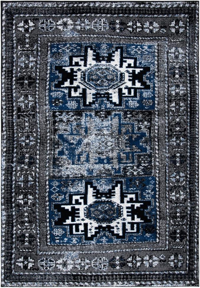 SAFAVIEH Vintage Hamadan Collection Accent Rug - 2'7" x 5', Grey & Blue, Oriental Persian Design, Non-Shedding & Easy Care, Ideal for High Traffic Areas in Entryway, Living Room, Bedroom (VTH213F)