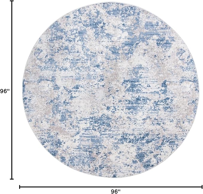 SAFAVIEH Amelia Collection Area Rug - 8' Round, Grey/Blue, Geometric Design, Ideal for High Traffic Areas in Living Room, Bedroom, Dining (ALA705F)
