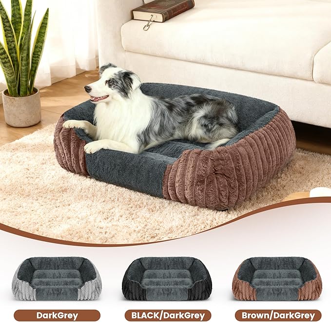 Dog Beds for Small Dogs 28x20 Inch, Comfort-Sided Orthopedic Dog Bed Couch with Breathable Shredded Memory Foam, Faux Rabbit Fur Pet Bed, Non-Detachable, Non-Slip, Machine Washable