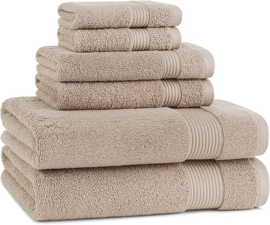 Arkwright Solid 6 Piece Bath Towel Set, 100% Cotton 600 GSM Soft Absorbent Bathroom Towels for Hotel, Spa or Vacation Rental, Latte Beige (2 Bath Towels, 2 Hand Towels, 2 Washcloths)