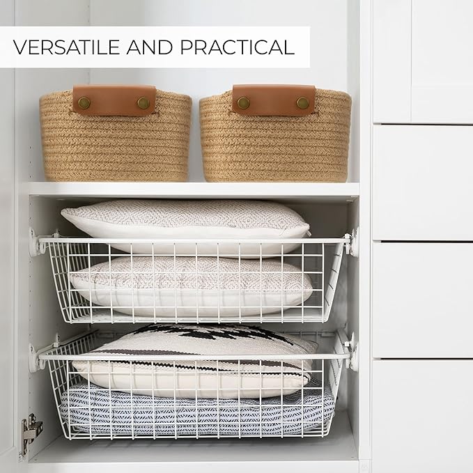 Beautiful Storage Basket Set of 5 - Sturdy Jute Rope Baskets for Shelves Are Perfect for Organizing Your Home - Quality Storage Bins Easily Fit With Any Nursery or Bedroom Decor