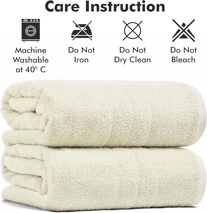 Bath Sheets – Extra Large Bathroom Sheet Set – Pack of 2 Jumbo Towels Ivory (71x35in) – 100% Cotton Soft Quick Dry Large Bath Towels for Adults Hotel Spa Bathroom Use