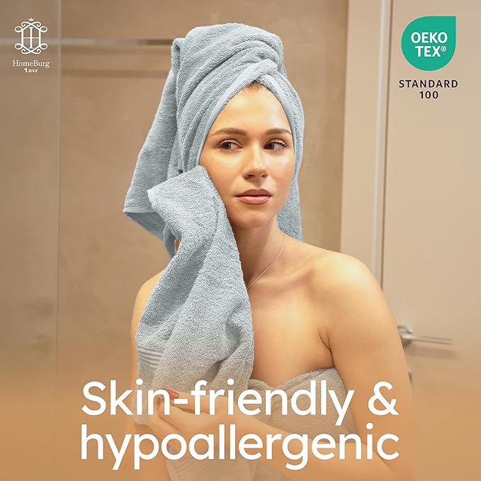 Luxe Set – Washcloths (30 x 30cm), Hand Towels (40 x 70cm) & Bath Towels (65 x 137 cm) – 100% Cotton, Soft, Absorbent, Easy Care, Versatile, (Ice Blue)