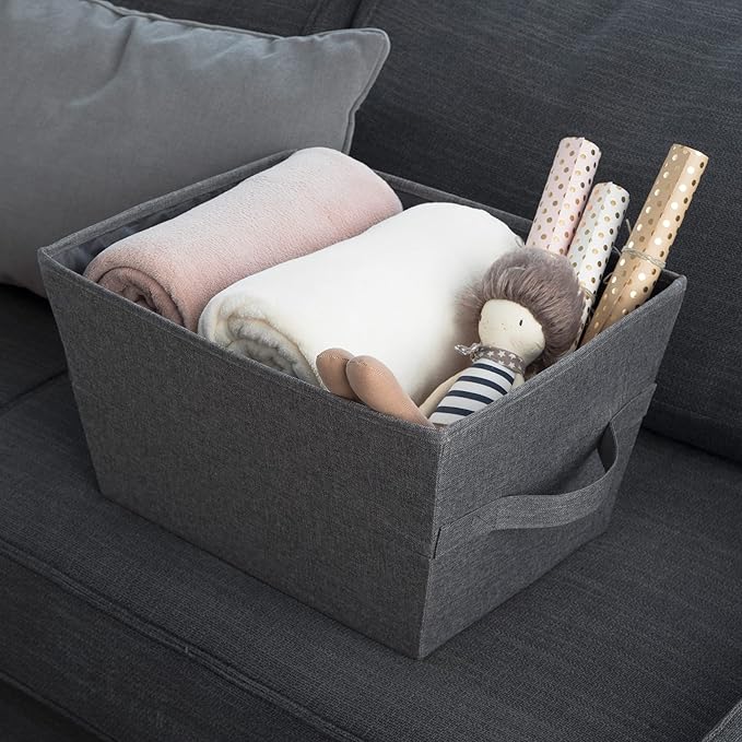 Bigso Tapered Storage Bin - Collapsible Fabric Storage Cubes for Organizing Shelves, Closets, and Rooms, with 2 Handles - 13.4in x 17.7in x 9.8in - Large, Grey