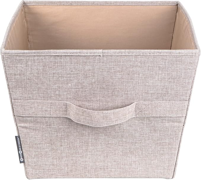 Bigso Tapered Storage Bin - Collapsible Fabric Storage Cubes for Organizing Shelves, Closets, and Rooms, with Handles - 13.4in x 17.7in x 9.8in - Large, Beige