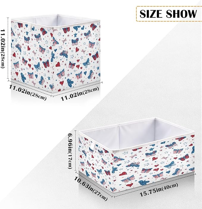 Bolaz Butterfly Hearts Stars Pattern Closet Organizers Storage Cubes Storage Bins Shelf Baskets Containers for Home Room Office,Rectangle