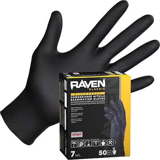 Safety 66517-01 Raven Powder-Free Exam Grade Nitrile - 6 mil 50 Gloves per box