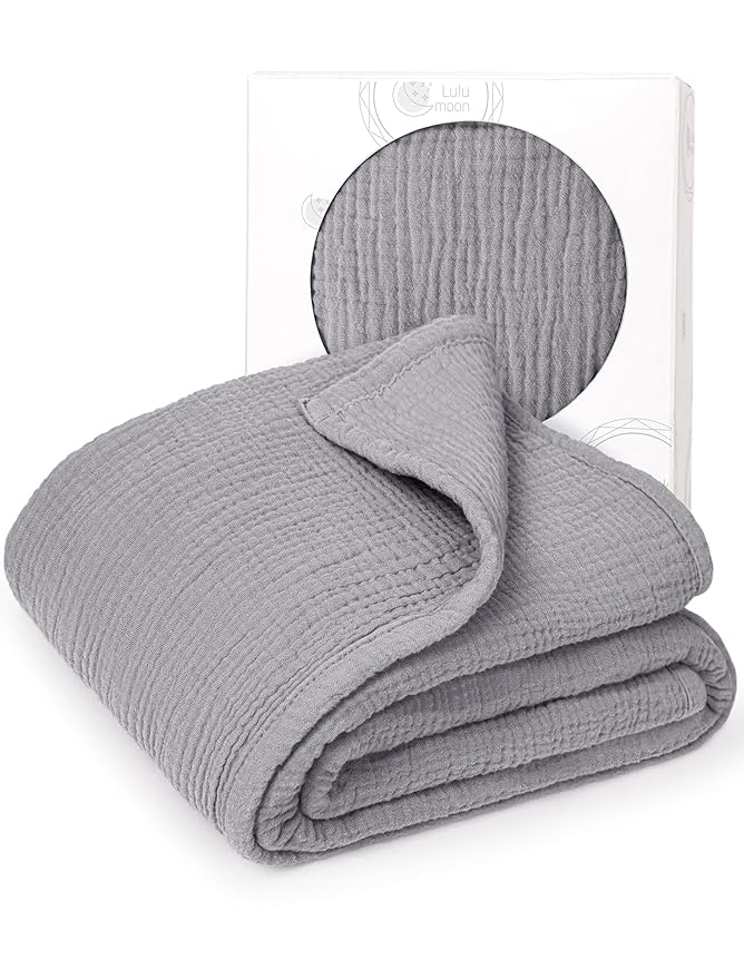 lulumoon Muslin Quilt Blanket, Crib Blanket for Baby and Toddler,47x47 Inches(Gray)