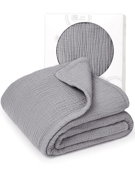 lulumoon Muslin Quilt Blanket, Crib Blanket for Baby and Toddler,47x47 Inches(Gray)