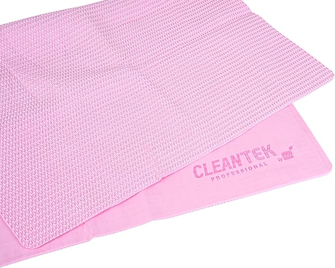 Restaurantware-Clean Tek Professional 25.2 x 16.9 Inch Chamois Cloths, 20 Reusable Microfiber Towels - Storage Tube Included, Absorbent, Pink PVA 3D Microfiber Cleaning Rags, for Windows Or Cars