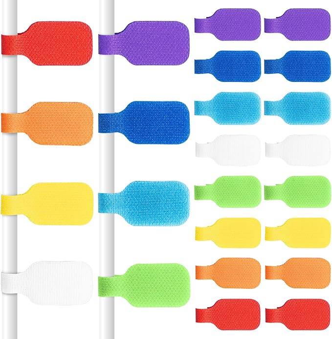 MAQIHAN 25PCS Reusable Cable Labels - Writable Cord Labels for Electronics, 8 Colors Cable Tags for Wire Management, Waterproof Multi-Purpose Cord Tags for Identification, 1.7 x 0.78 Inch