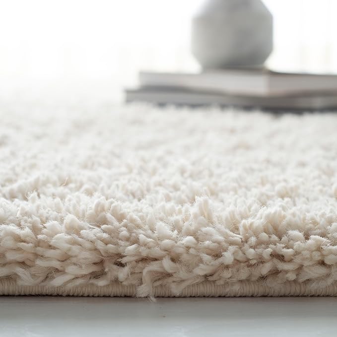 SAFAVIEH Fontana Shag Collection Area Rug - 9' x 12', Creme, Solid Design, Non-Shedding & Easy Care, 2-inch Thick Ideal for High Traffic Areas in Living Room, Bedroom (FNT800B)