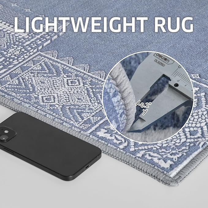 NICETOWN Blue Runner Rug for Hallway Non Slip - 2x6 Carpet Thin Washable Geometric Washable Rug Kitchen Throw Carpet for Kitchen Bedroom Laundry Room, Stone Blue