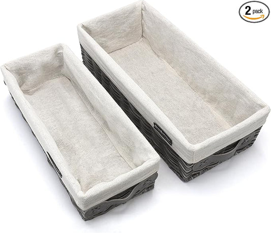 Brookstone Wicker Shelf Storage Basket Decorative Shelf Bin, bathroom organizers and storage, Boho Living Room Decor, Summer Storage 2025-2 Piece Set