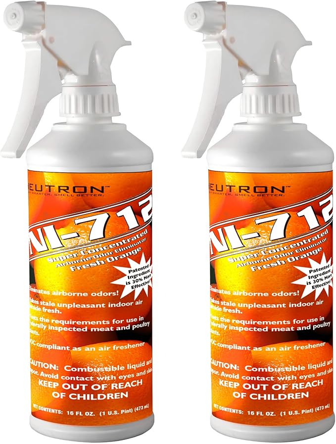 NI-712 Fresh Orange Odor Eliminator Spray (2 Bottles)– Powerful, Long-Lasting Odor Neutralizer – Instant Air Freshener for Home, Car & More – Pint-Sized (16 oz)