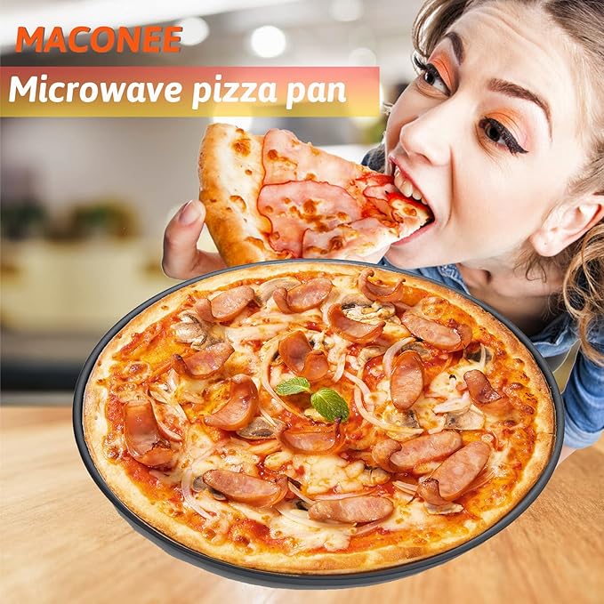 MACONEE 12inch Universal Microwave Crisper Pan/Microwave Cookware Crispy Plate Fry Pan, Microwave Cooker for Reheat Frozen Pizza, Chicken Nuggets French Toast with Crisp Effect!