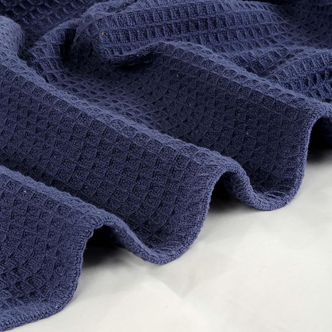 Bed & Bath Home Premium 100% Cotton Waffle Weave Blanket Twin Size – Soft Breathable Lightweight Comfort, Natural All-Season Bed Blanket, Easy-Care Bedspread for Bed & Couch (Navy Blue)