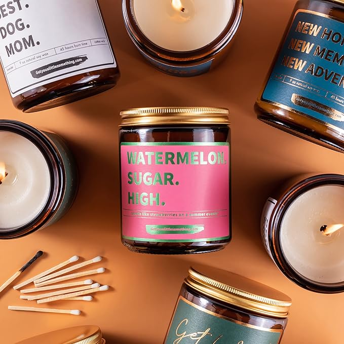 Watermelon Sugar High Scented Candle - Smells Like Strawberries on a Summer Evening - Harry Styles Gifts - Harry Merch - Harry S One Direction Present Idea Music Themed Gift for Fans
