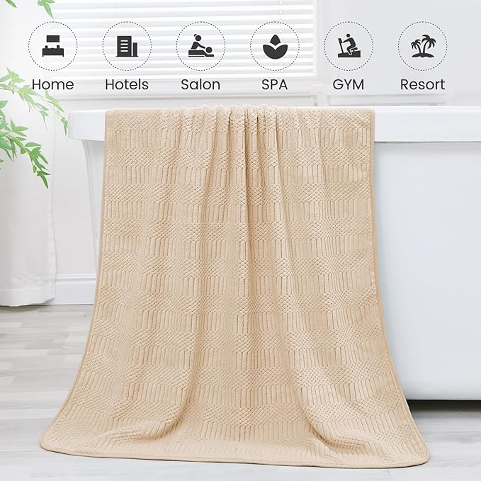 Microfier Bath Towels Set of 2, Large Microfier Body Towel for Adult, 30" x 60", Oversized, Soft, Super Absorbent, Fast Drying, Use for Sauna,Gym,Sport, Fitness, Yoga, Diamond Cross Grid Camel