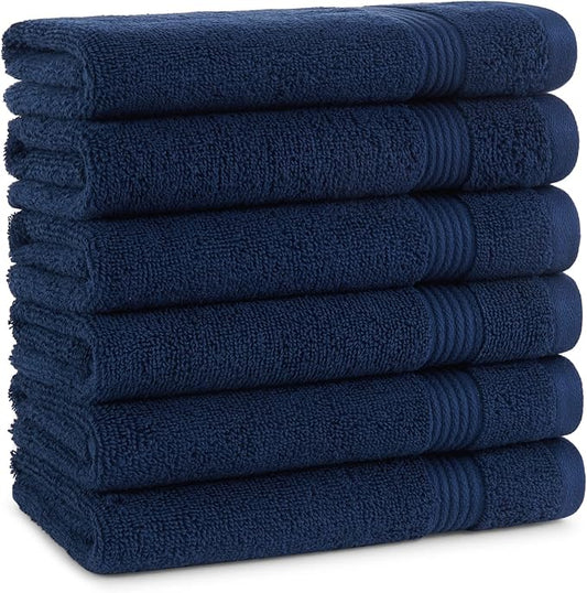 Arkwright Solid Hand Towels, Pack of 6, 100% Cotton 600 GSM Soft Absorbent Guest Bathroom Towels for Hotel, Spa or Vacation Rental, 28 x 16 in, Lapis Navy