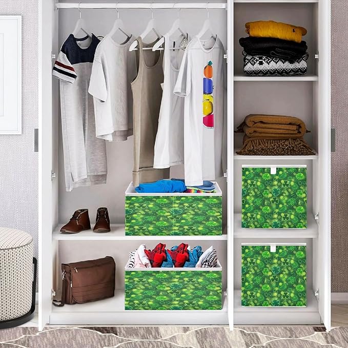 Bolaz Green Clover St Patricks Day Closet Organizers Storage Cubes Storage Bins Shelf Baskets Containers for Home Room Office,Rectangle