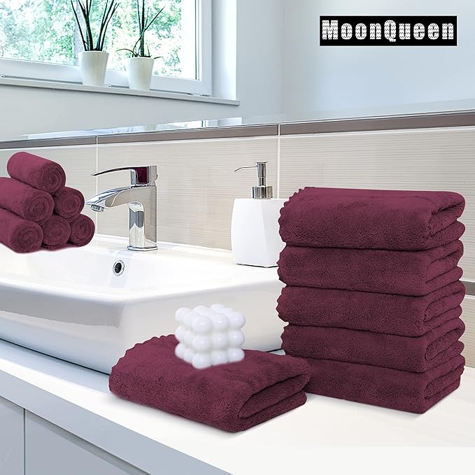 18 Pack Premium Hand Towels - Quick Drying - Microfiber Coral Velvet Highly Absorbent Towels - Multipurpose Use as Hotel, Bathroom, Shower, Spa, Hand Towel 16 x 28 inches (Burgundy)
