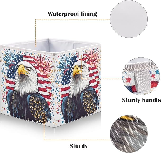 Bald Eagle Fireworks American Flag Closet Organizers Storage Cubes Storage Bins Shelf Baskets Containers for Home Room Office,Rectangle