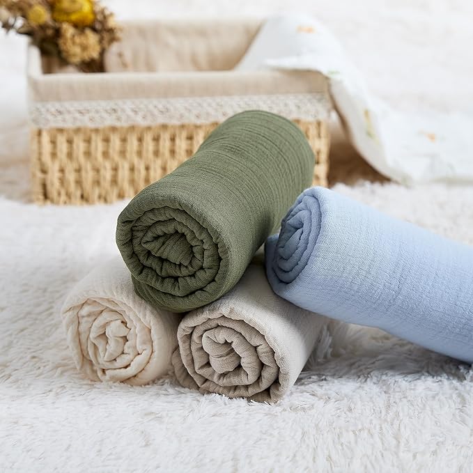Meracorallo Muslin Swaddle Blanket, 100% Cotton Receiving Blanket Soft and Breathable Swaddle Wrap for Baby Boys and Girls, Sky Blue