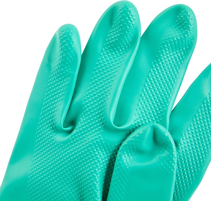 Green Cleaning Gloves 10 Pairs 15 Mil Thick Extra Large Heavy-Duty Nitrile Gloves With Long Cuff No-Latex Flock Lining For Use In Hospitals, Commercial Kitchens and Households