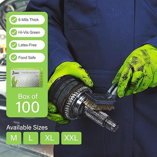 1st Choice Green Nitrile Gloves, Disposable Latex Free, 100 Count, Large